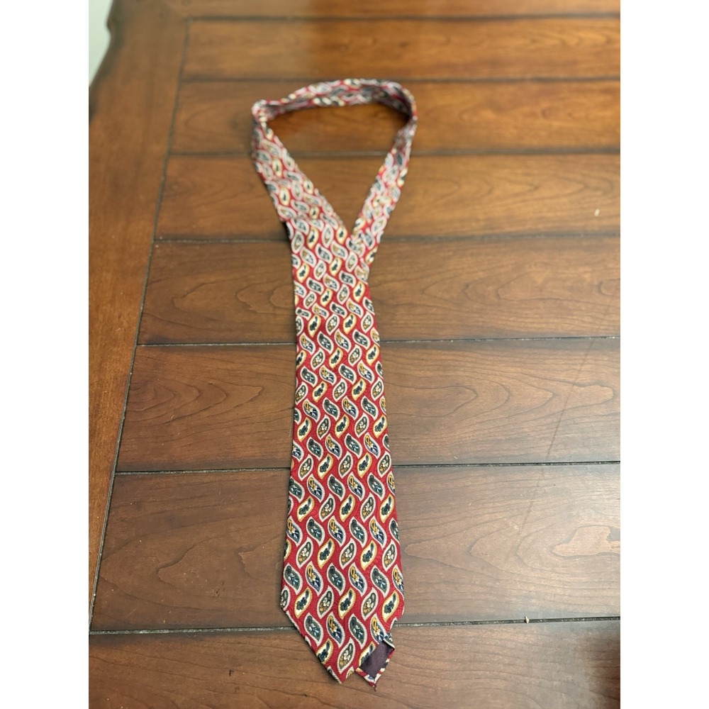 Red Green Gold Floral DIOR Silk Tie Italy‎